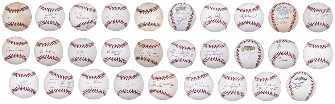 1950-2000s Single Signed Baseballs Lot of 29 - Stars, CY Young Winners, 500 Home Run Club Members And Others Including Doby, Newcombe & Colavito (PSA/DNA PreCert)